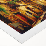 Rolled canvas artwork showcasing a vibrant landscapes and roads design, featuring rich colors and intricate details, ideal for home decor or gallery display.