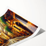 Vibrant landscape road design wall art print showcasing a scenic view with soft colors and intricate details, rolled and ready for framing or display.