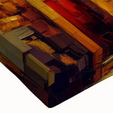 Close-up of a vibrant stretched canvas wall art piece depicting a serene landscape with winding roads, showcasing rich colors and intricate details, perfect for home decor.