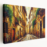 Stretched canvas wall art featuring a vibrant landscape design with winding roads, showcasing rich colors and intricate details, ideal for modern home decor.