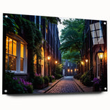 Acrylic glass wall art piece showcasing a vibrant landscape design with winding roads, displayed at an angle to highlight its sleek finish and contemporary style, ideal for modern decor.