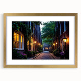 Framed wall art featuring a serene landscape road design with a gold mat, showcasing a calming nature scene ideal for home decor or office spaces.