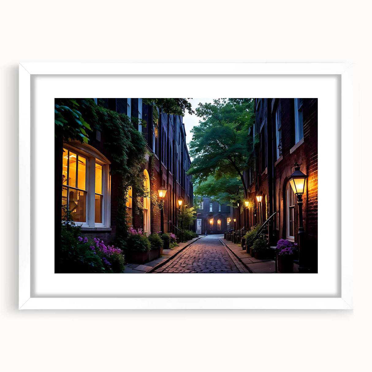 Framed wall art showcasing a serene landscape with winding roads, set in a sleek white mat and frame, perfect for enhancing home decor aesthetics.