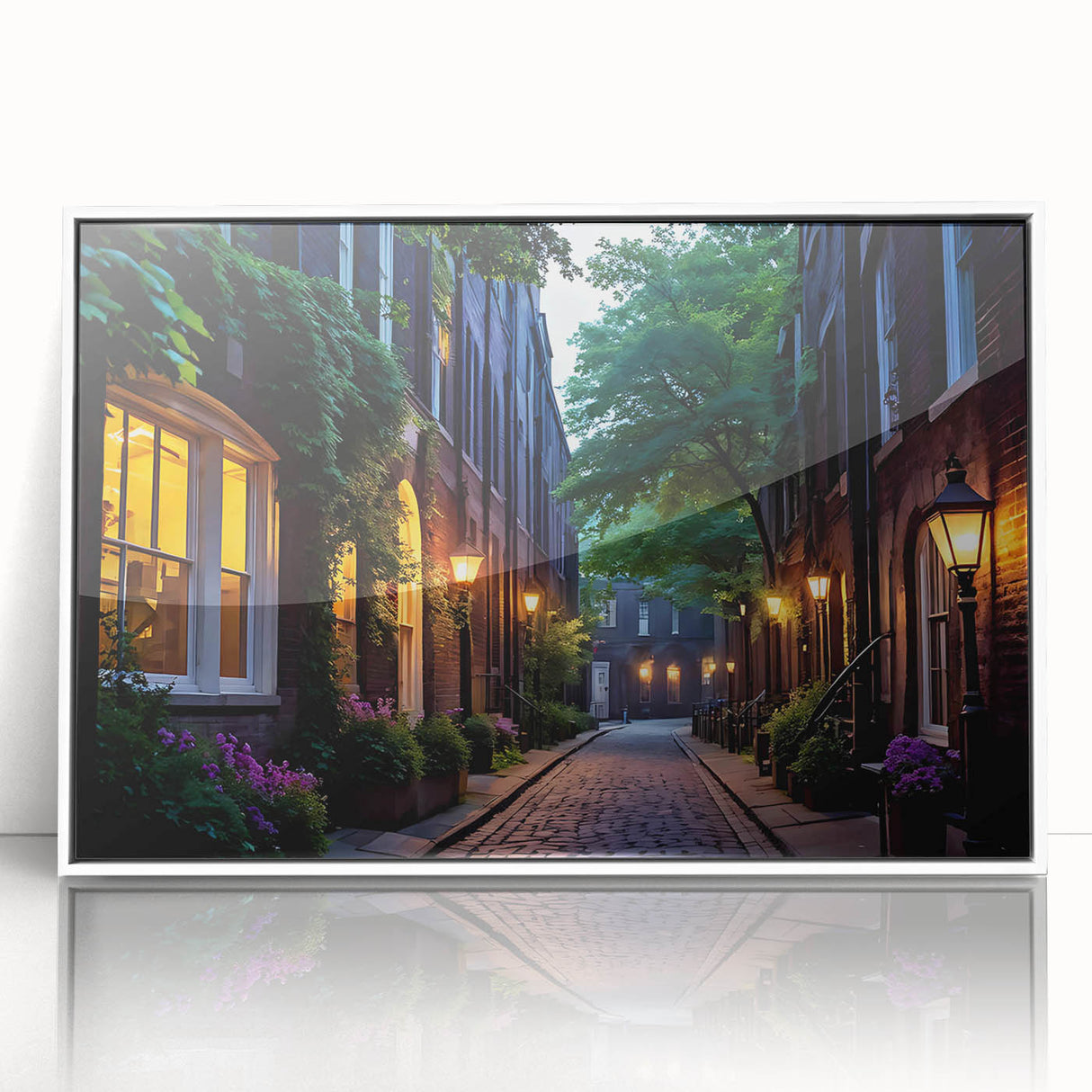Framed acrylic wall art featuring a scenic landscape of winding roads, designed in modern aesthetics with a sleek white frame, perfect for contemporary home decor.