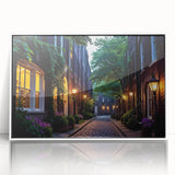 Framed acrylic wall art featuring a scenic landscape of winding roads, designed in modern aesthetics with a sleek white frame, perfect for contemporary home decor.