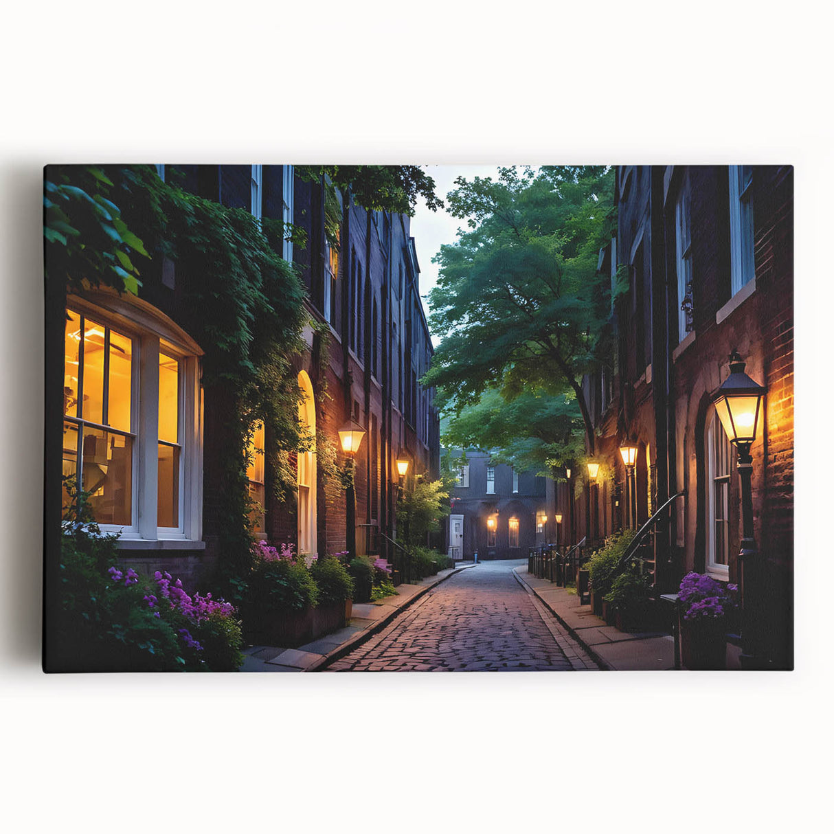 Stretched canvas wall art depicting a serene landscape with winding roads, vibrant greenery, and a clear blue sky, perfect for home decor and nature enthusiasts.