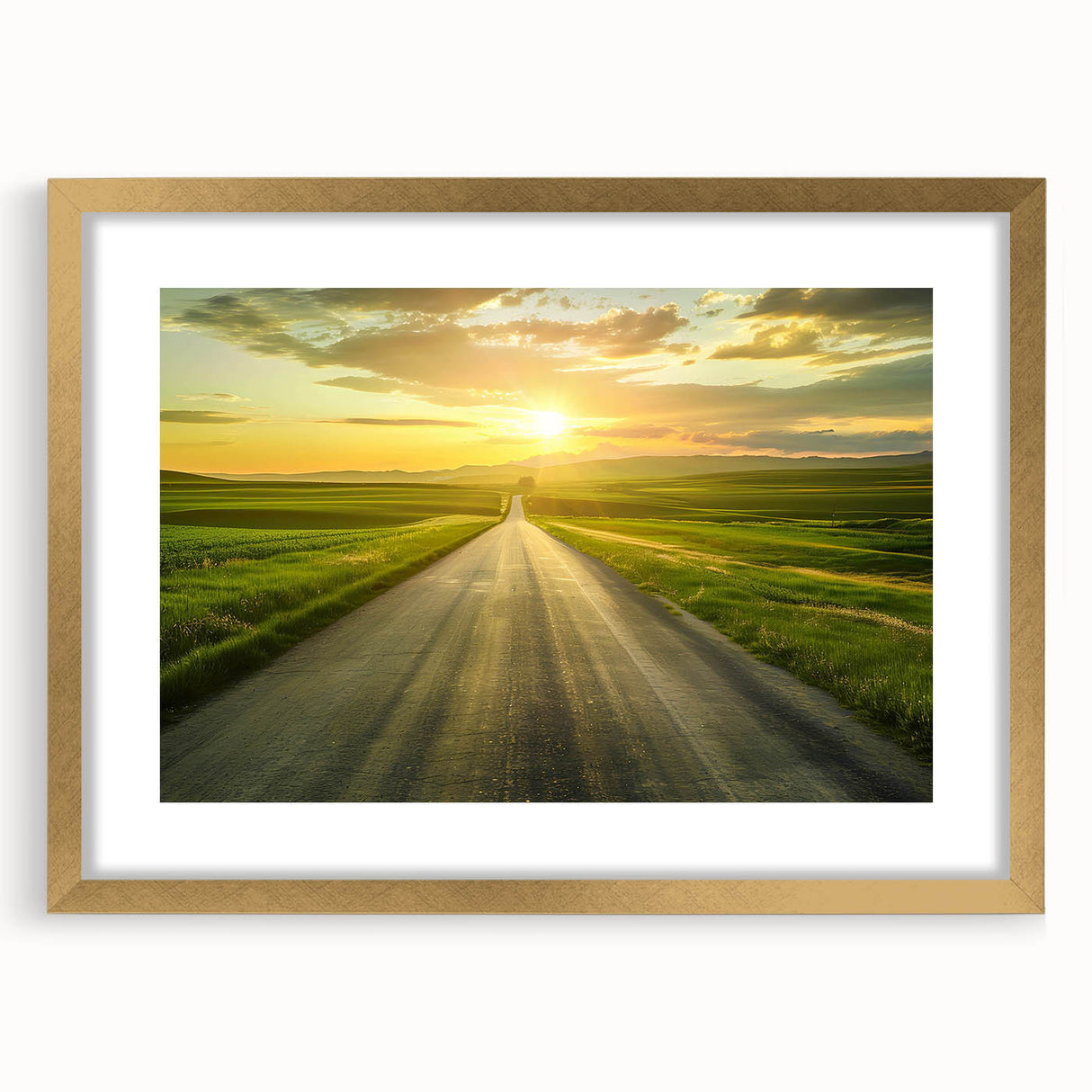 Elegant gold-framed wall art collection featuring a stunning landscape and road design. The piece showcases vibrant colors and intricate details, perfect for enhancing any living space.