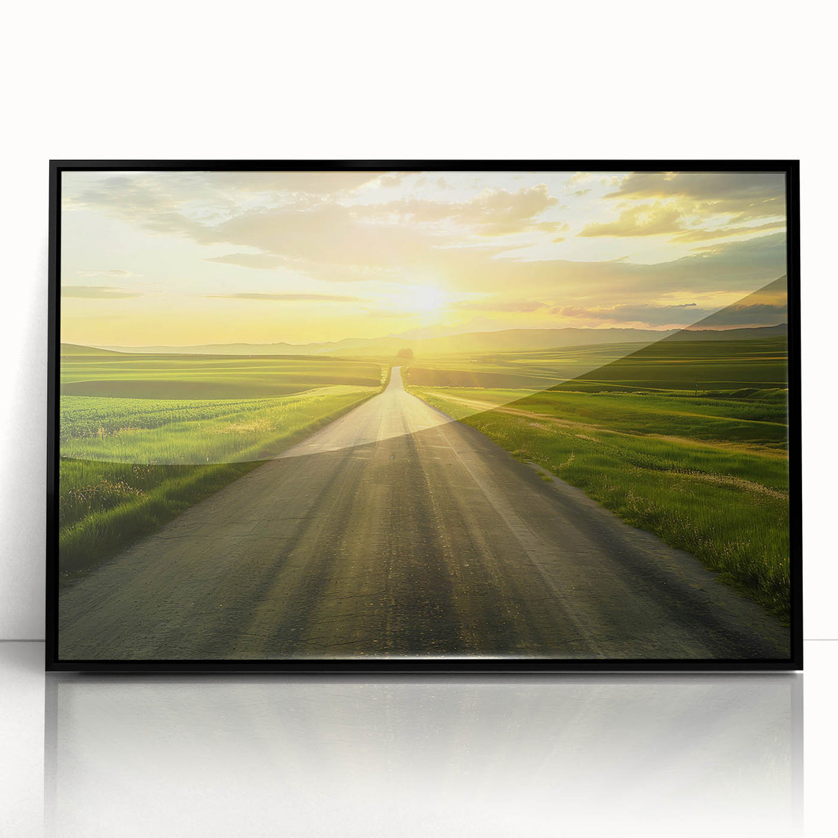 Framed acrylic wall art featuring a modern landscape design with a black border, ideal for enhancing contemporary home decor. The artwork showcases vibrant colors and intricate details, making it a striking focal point for any room. Perfect for art enthusiasts and those looking to elevate their interior aesthetics.