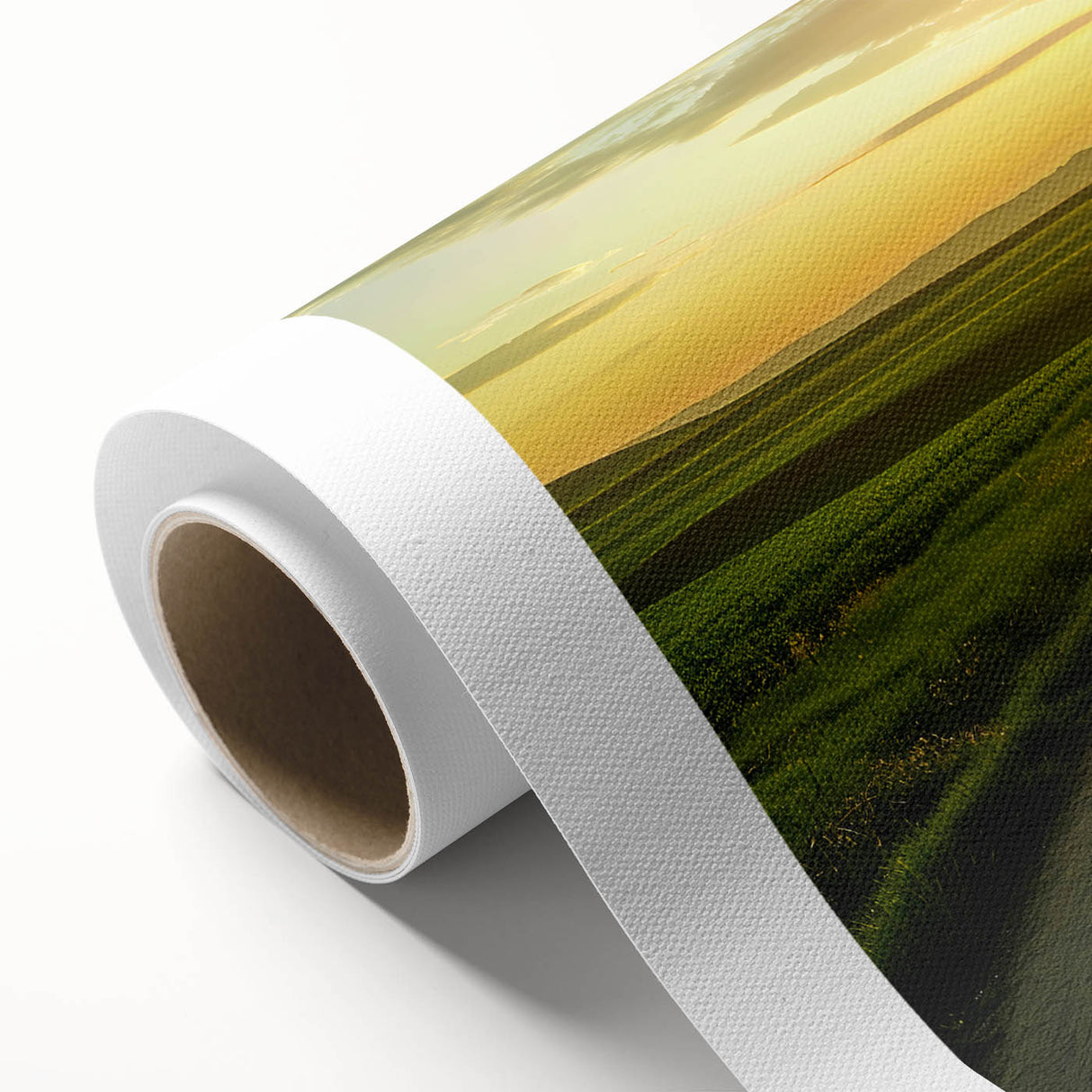 Rolled canvas wall art showcasing a vibrant landscape with winding roads, perfect for home decor. The piece features rich colors and intricate details for a striking visual impact.
