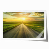 Rolled print of a vibrant landscape road design featuring a winding path through lush greenery, ideal for modern home decor. Packaged securely in a protective tube for easy display.