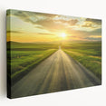 Stretched canvas wall art showcasing a vibrant landscape with winding roads and lush greenery, perfect for enhancing home decor and creating a serene atmosphere.
