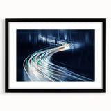 Framed wall art showcasing a stunning landscape road design, featuring a sleek black frame with a mat. Perfect for enhancing modern home decor.