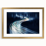 Framed wall art featuring a scenic landscape design with a road, surrounded by a gold mat, showcasing vibrant colors and intricate details for home decor. Ideal for enhancing modern interiors and adding a touch of elegance to any space.