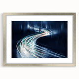 Framed wall art collection featuring a serene landscape design with a road, highlighted by a silver mat and frame, perfect for modern home decor.