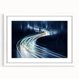 Framed landscape wall art design showcasing a serene road scene, featuring earthy tones and a white mat, ideal for enhancing home decor aesthetics.