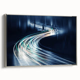 Framed canvas wall art displaying a serene landscape road design, featuring silver accents and a modern aesthetic, ideal for enhancing living spaces.