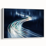 Framed canvas wall art depicting a serene landscape with a winding road, showcasing vibrant colors and intricate details, perfect for modern home decor.