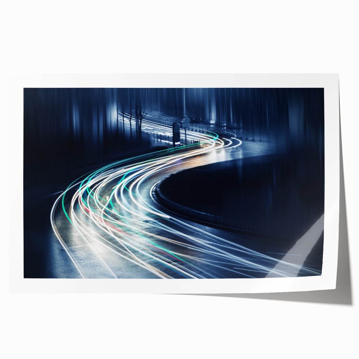 Rolled print showcasing a stunning landscape road design, featuring vibrant colors and intricate details, elegantly packaged in a protective cardboard tube for safe delivery.