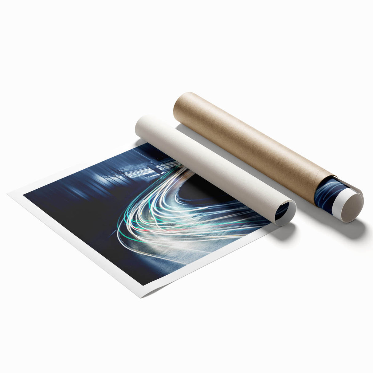 Colorful abstract landscape artwork on rolled canvas, showcasing vibrant hues and intricate road designs, ideal for modern home decor and artistic displays.