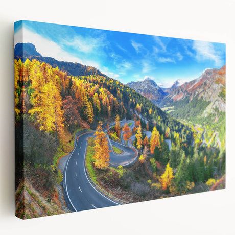 Stretched canvas wall art showcasing a scenic landscape with winding roads and vibrant greenery, perfect for modern home decor. Ideal for adding a serene touch to living spaces.