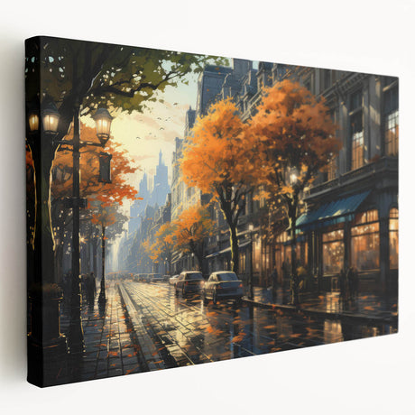 Stretched canvas artwork showcasing a panoramic landscape road design, featuring vibrant colors and intricate details, perfect for home décor and wall art collections.
