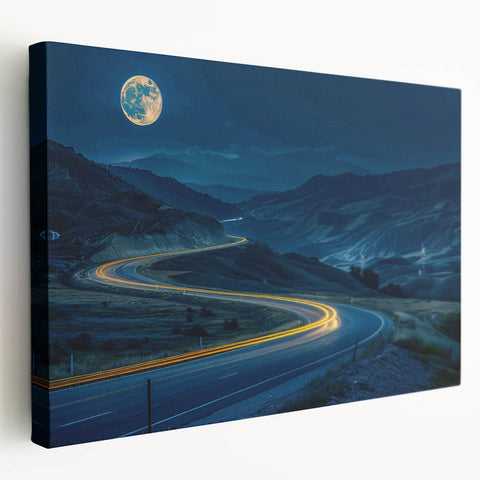 Stretched canvas wall art showcasing a serene landscape design with winding roads, vibrant greenery, and a clear blue sky, perfect for home decor.