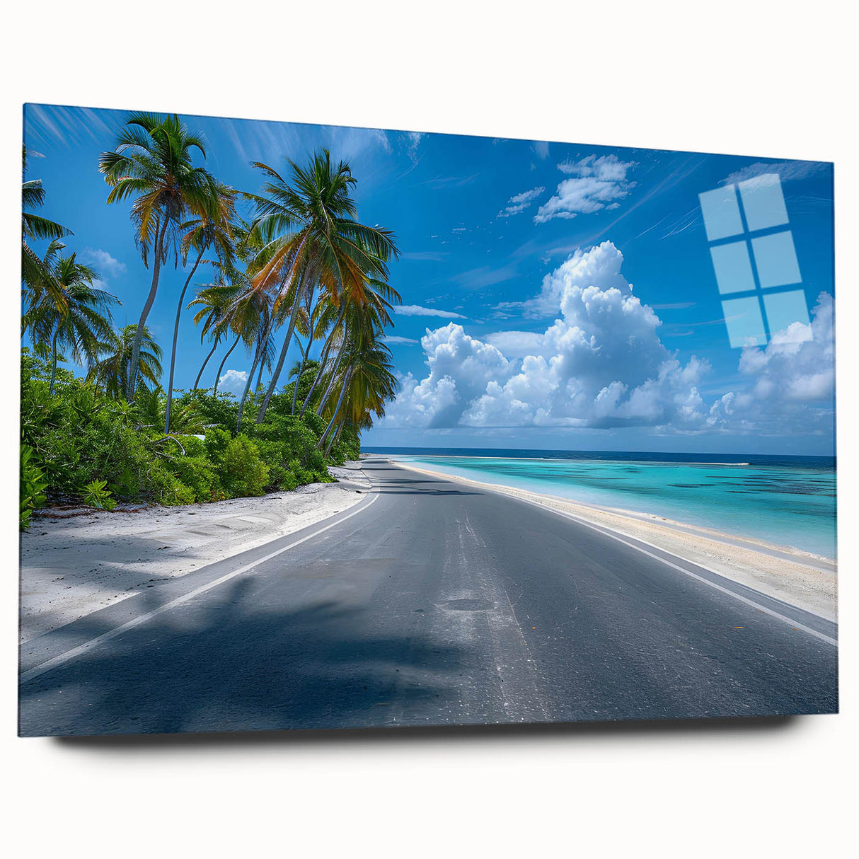 Abstract acrylic glass wall art showcasing a side view of a serene landscape with winding roads, perfect for modern home decor. Ideal for art enthusiasts seeking unique wall accents.