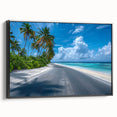 Framed canvas wall art showcasing a serene landscape road design, featuring a black frame and a side view perspective, perfect for modern home decor.