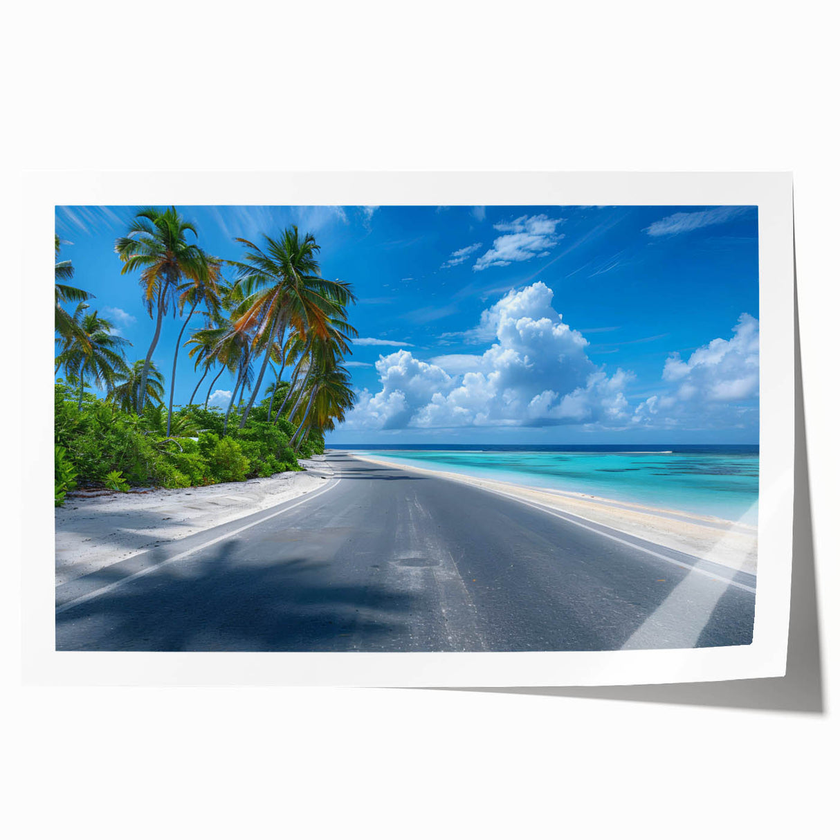 Stunning rolled print showcasing a vibrant landscape road design with rich colors, perfect for home decor. Packaged securely in a durable cardboard tube for protection.