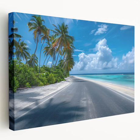 Stretched canvas wall art showcasing an abstract landscape with a winding road, vibrant colors blending into a serene sky, perfect for modern home decor.