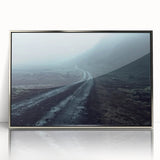Framed acrylic wall art showcasing a stunning landscape with winding roads, featuring vibrant colors and a silver frame, perfect for modern home decor.