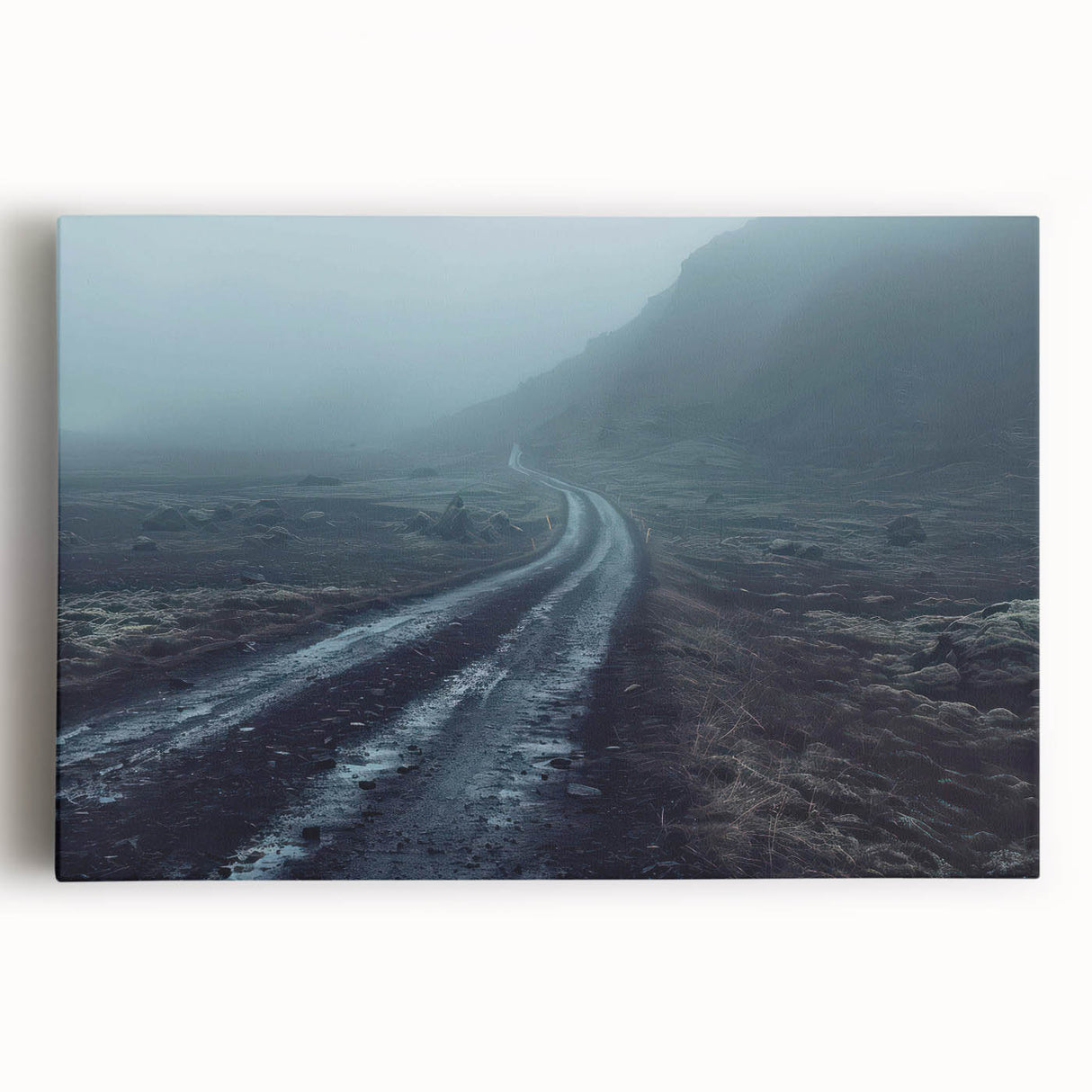 Stretched canvas wall art showcasing a vibrant landscape scene with winding roads and lush greenery, perfect for enhancing home decor in a living room or office.