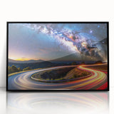 Framed acrylic wall art featuring a scenic landscape design with winding roads, presented in a sleek black frame, ideal for modern home decor and artistic display.