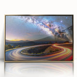Framed acrylic wall art showcasing a stunning landscape road design in gold tones, perfect for modern home decor. Ideal for adding elegance and warmth to any space.