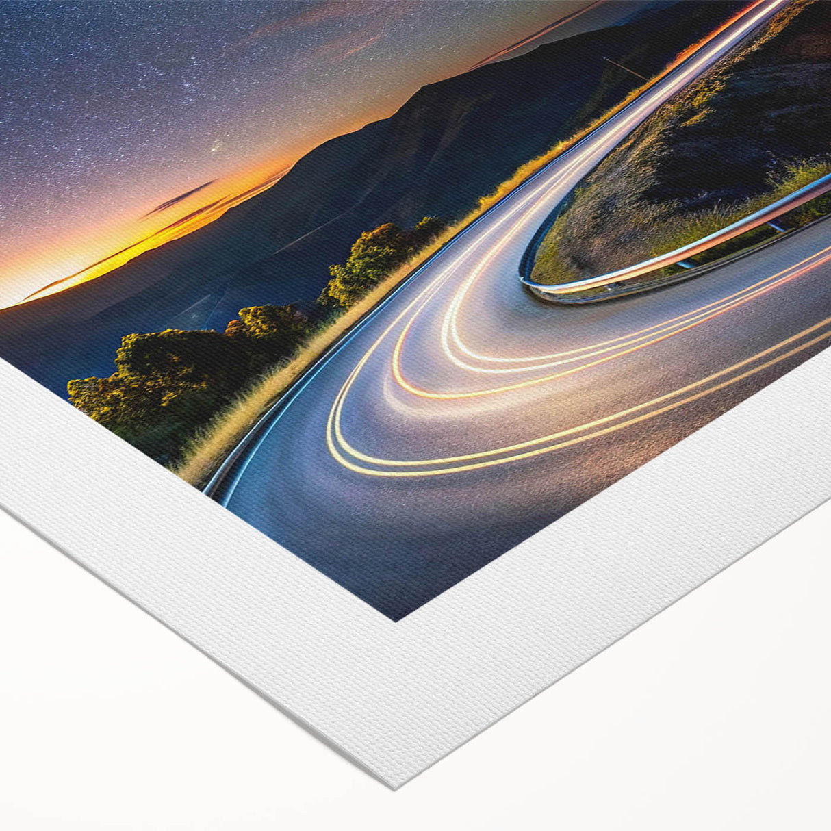 Rolled canvas wall art showcasing a vibrant landscape road design, featuring rich colors and intricate details, ideal for enhancing modern home decor.