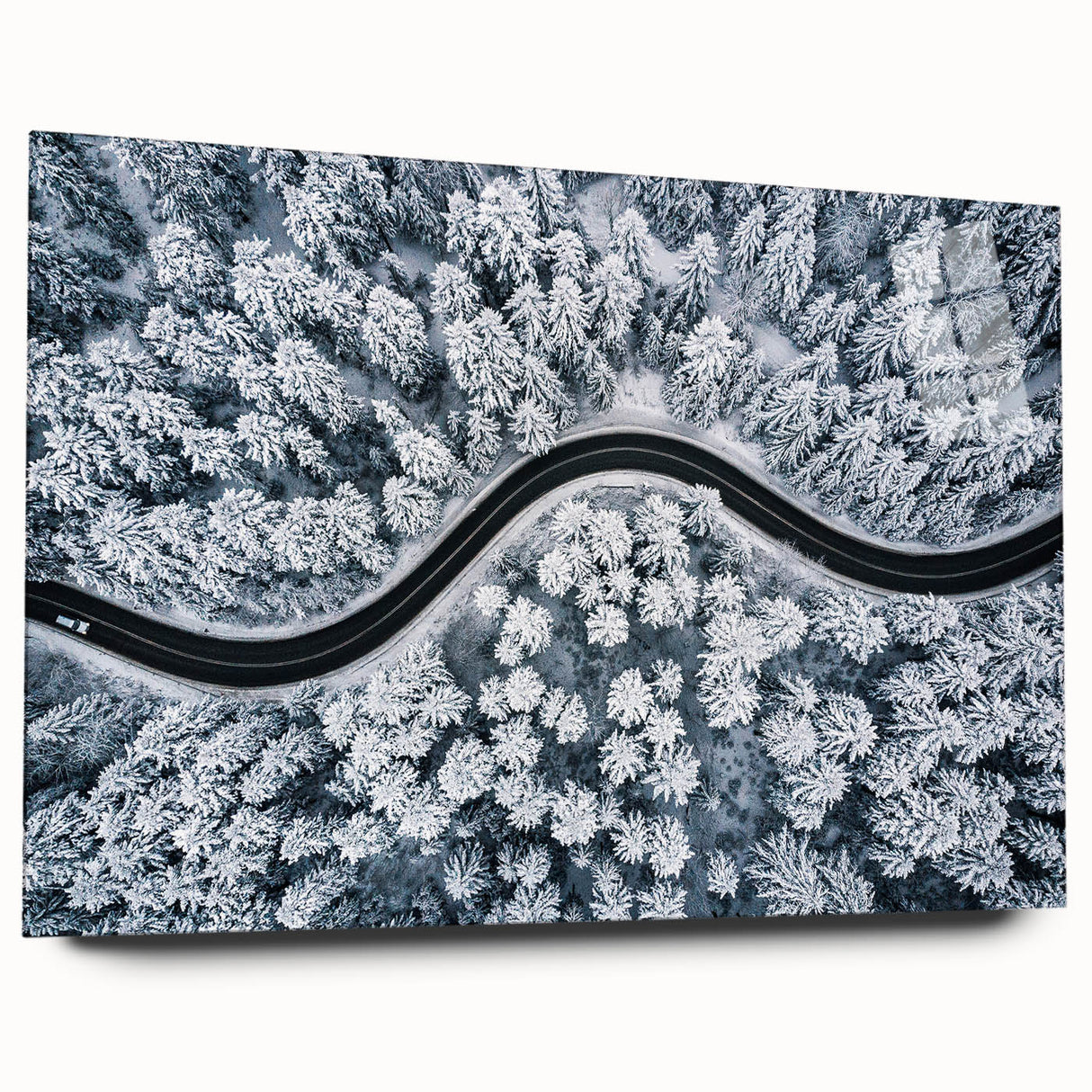 Acrylic wall art featuring a vibrant landscape design with winding roads and lush greenery, presented in a sleek side view without pins, perfect for modern decor.