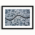 Framed black wall art showcasing a serene landscape road design, highlighted by a white mat, perfect for enhancing modern home decor. Ideal for art enthusiasts.