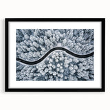 Framed black wall art showcasing a serene landscape road design, highlighted by a white mat, perfect for enhancing modern home decor. Ideal for art enthusiasts.