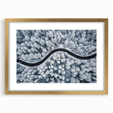 Framed wall art featuring a serene landscape design with winding roads, set in a stylish gold frame with a mat, perfect for home decor enhancement.