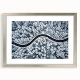 Framed wall art featuring a serene landscape design with roads, presented in a silver frame with a mat, ideal for home decor and aesthetic enhancement.