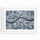 Framed landscape wall art featuring a serene road scene, displayed in a white mat frame, perfect for home decor to enhance living spaces with nature's beauty.