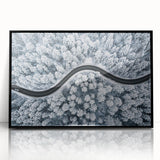 Framed acrylic wall art showcasing a scenic landscape with winding roads, featuring a sleek black frame, perfect for modern home decor. Ideal for enhancing interior aesthetics.