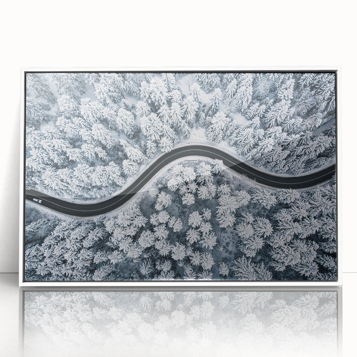 Framed wall art collection showcasing a modern landscape design with roads, featuring a sleek white frame and acrylic front for a contemporary aesthetic. Ideal for adding a stylish touch to home decor.