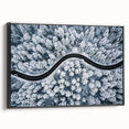 Framed canvas wall art showcasing a scenic landscape with winding roads, featuring vibrant colors and a modern black frame, perfect for enhancing home decor.