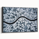 Framed canvas wall art showcasing a scenic landscape with winding roads, featuring vibrant colors and a modern black frame, perfect for enhancing home decor.