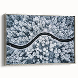 Framed canvas wall art showcasing a scenic landscape with winding roads, designed in a modern aesthetic with a sleek silver frame, perfect for contemporary decor.