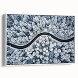 Framed canvas wall art showcasing a serene landscape with winding roads and lush greenery, presented from a side view against a white background, perfect for home decor.