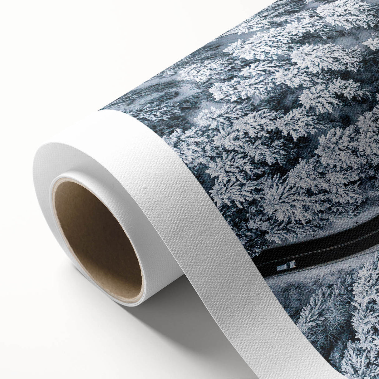 Vibrant rolled canvas artwork showcasing a scenic landscape with winding roads and lush greenery, ideal for modern home decor and artistic expressions.
