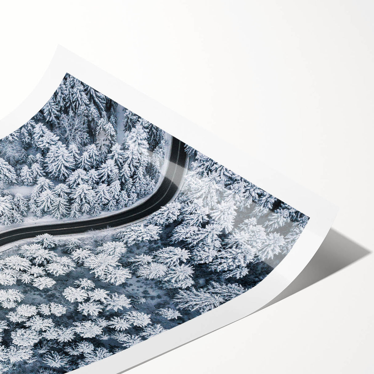 Scenic rolled print of a vibrant landscape featuring winding roads through lush green hills, perfect for home decor or office spaces, showcasing natural beauty and tranquility.