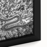 Framed canvas artwork showcasing a vibrant landscape road design with rich colors and intricate details, perfect for home decor and artistic ambiance.